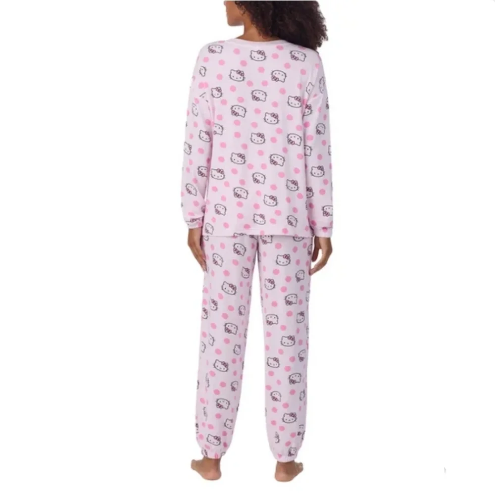 Hello Kitty Sanrio Womens 2pc Pink Knit Lounge PJ Set Long Sleeve Top Jogger - Picture 5 of 16